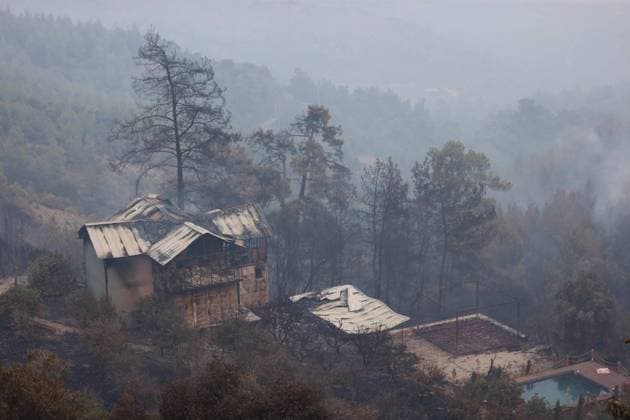 Firefighting efforts continue in Antalya s Kumluca ANTALYA, TURKIYE - JULY 29: General view of the destruction and a house damaged by fire as firefighters and Turkish General Directorate of Forestry teams continue their efforts to extinguish the fire that broke out in the forest area from air and land in Kumluca district of Antalya, Turkiye on July 29, 2026. Suleyman Elcin Anadolu Antalya Turkey. Editorial use only. Please get in touch for any other usage.  Copyright: x2026xAnadoluxSuleymanxElcinx