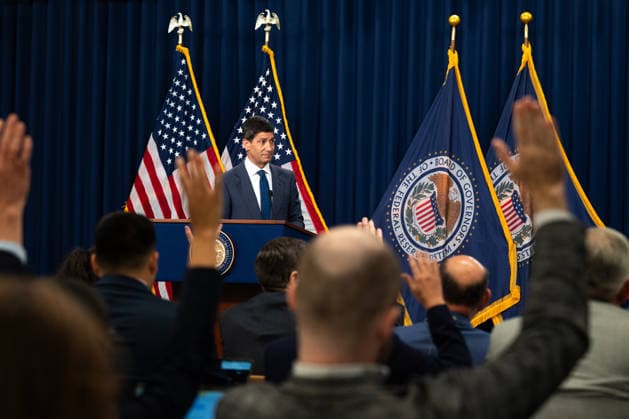 Chairman of the Federal Reserve Kevin Warsh speaks at a press conference at the Federal Reserve in Washington, DC on Wednesday, July 29, 2026. The Federal Reserve announced they will hold rates steady, but three officials dissented in a fractured vote.  WAP20260729026 ANNABELLExGORDON