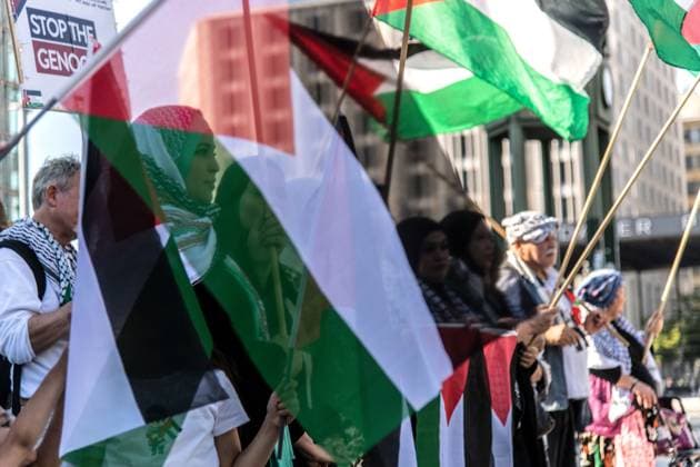 Pro-Palestinian Demonstration Held in Berlin BERLIN, Germany July 29, 2026: Pro-Palestinian demonstrators gather at Potsdamer Platz in Berlin during a rally calling for an end to the war in Gaza and expressing opposition to Germany™s policies regarding the conflict. Berlin is home to one of the largest Palestinian communities in Europe. The demonstration took place peacefully, with police present at the scene. Berlin Germany Copyright: x xAndrÃ sxTrujillox xJNAxPressx