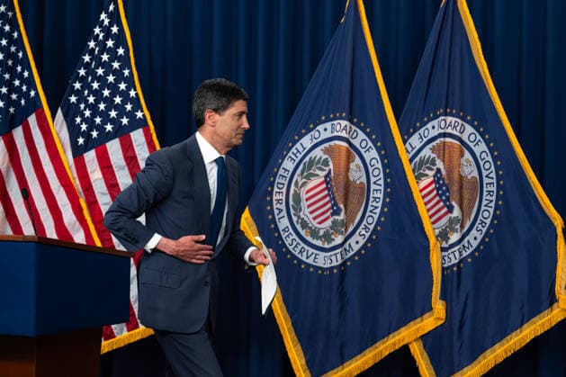 Chairman of the Federal Reserve Kevin Warsh exits a press conference at the Federal Reserve in Washington, DC on Wednesday, July 29, 2026. The Federal Reserve announced they will hold rates steady, but three officials dissented in a fractured vote.  WAP20260729029 ANNABELLExGORDON