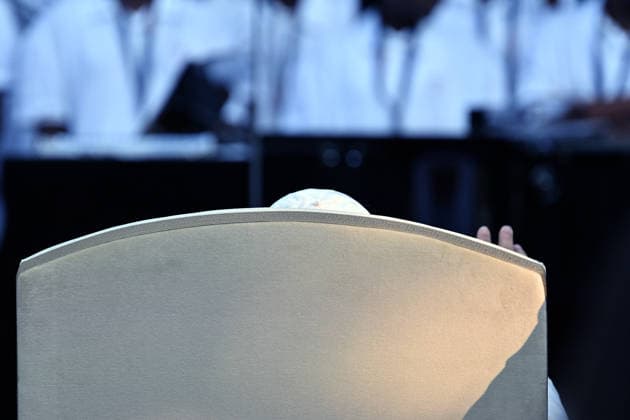 ITALY - POPE LEO XIV DURING A CONCERT IN BORGO LAUDATO SI , A 55-HECTARE EDUCATIONAL AND ENVIRONMENTAL CENTER, AT CASTEL GANDOLFO - 2026 7 29 Italy, Castel Gandolfo , Vatican, 2026 7 29 Pope Leo XIV during a concert in Borgo Laudato Si, a 55-hectare educational and environmental center, at Castel Gandolfo . EDITORIAL USE ONLY - NO BOOKS Copyright: xALESSIAxGIULIANIx