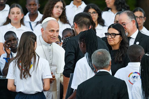 ITALY - POPE LEO XIV DURING A CONCERT IN BORGO LAUDATO SI , A 55-HECTARE EDUCATIONAL AND ENVIRONMENTAL CENTER, AT CASTEL GANDOLFO - 2026 7 29 Italy, Castel Gandolfo , Vatican, 2026 7 29 Pope Leo XIV during a concert in Borgo Laudato Si, a 55-hectare educational and environmental center, at Castel Gandolfo . EDITORIAL USE ONLY - NO BOOKS Copyright: xALESSIAxGIULIANIx