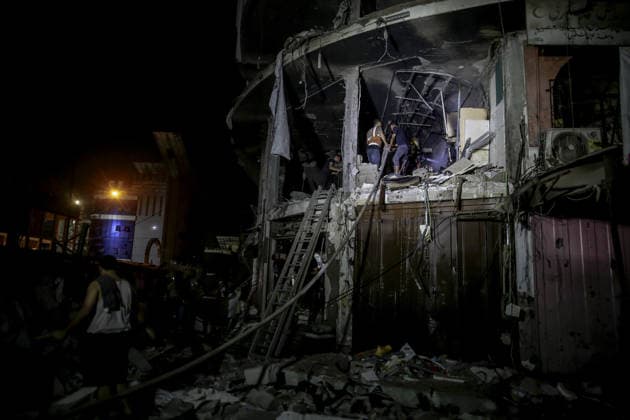 Israeli army continues attacks on civilian homes in Gaza GAZA CITY, GAZA STRIP, PALESTINE - JULY 30: Firefighters respond to a fire in a damaged building near Al-Ahli (Baptist) Hospital after an Israeli strike in eastern Gaza City, Gaza Strip, Palestine on July 30, 2026. According to local sources, the strike targeted the building near the hospital following a renewed ceasefire violation, causing damage and igniting a fire. Saeed M. M. T. Jaras Anadolu Gaza City Gaza. Editorial use only. Please get in touch for any other usage.  Copyright: x2026xAnadoluxSaeedxM.xM.xT.xJarasx