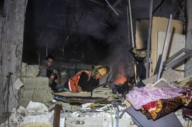 Israeli army continues attacks on civilian homes in Gaza GAZA CITY, GAZA STRIP, PALESTINE - JULY 30: Firefighters respond to a fire in a damaged building near Al-Ahli (Baptist) Hospital after an Israeli strike in eastern Gaza City, Gaza Strip, Palestine on July 30, 2026. According to local sources, the strike targeted the building near the hospital following a renewed ceasefire violation, causing damage and igniting a fire. Saeed M. M. T. Jaras Anadolu Gaza City Gaza. Editorial use only. Please get in touch for any other usage.  Copyright: x2026xAnadoluxSaeedxM.xM.xT.xJarasx
