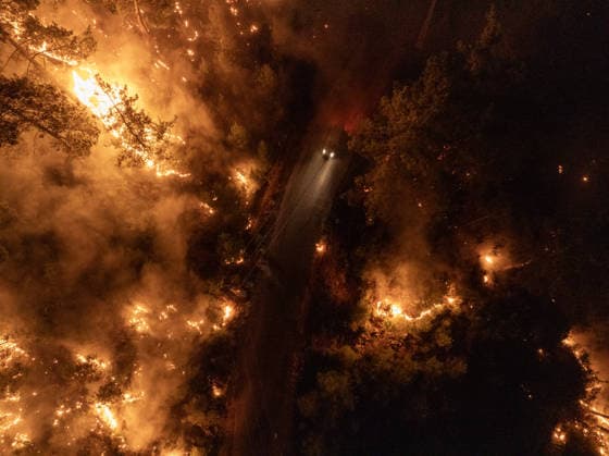 Firefighting efforts continue against forest fire in Antalya ANTALYA, TURKIYE - JULY 30: An aerial view shows firefighting teams continue aerial and ground operations to contain a forest fire that spread due to strong winds in the Alanya district of Antalya, Turkiye, on July 30, 2026. Serhat Cetinkaya Anadolu Antalya Turkey. Editorial use only. Please get in touch for any other usage.  Copyright: x2026xAnadoluxSerhatxCetinkayax