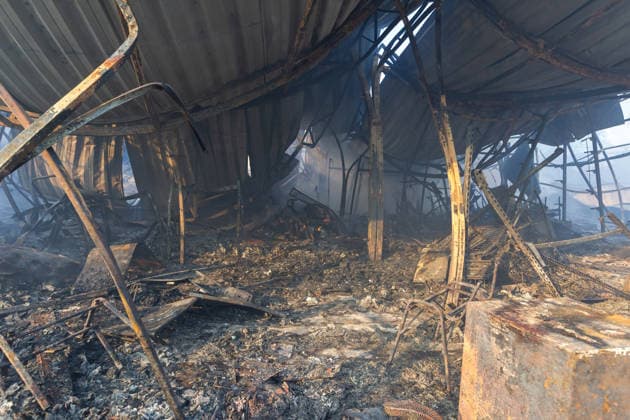 The charred stalls are at the Antykar market in Obolonskyi district, which caught fire as a result of an overnight Russian missile strike, Kyiv, Ukraine, July 30, 2026. Debris fell on the market near the Pochaina metro station, igniting trading pavilions. The blaze covered an area of about 100 square metres. Traders’ goods were destroyed, leaving only burnt-out metal structures at the site. (Photo by Kyrylo Chubotin Ukrinform) Market in Kyiv catches fire due to overnight Russian attack  Copyright: xKyryloxChubotinx