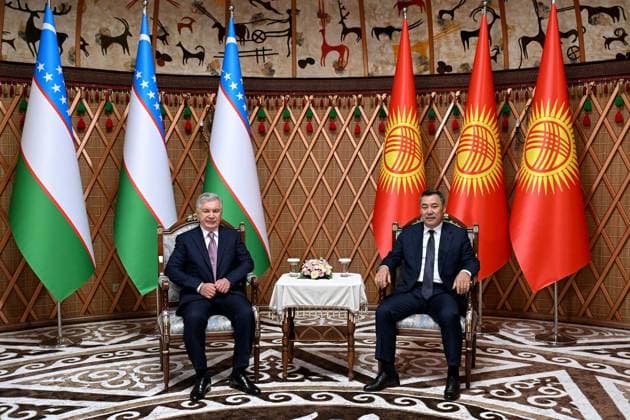 Sadyr Japarov - Shavkat Mirziyoyev meeting in Kyrgyzstan CHOLPON-ATA, KYRGYZSTAN - JULY 30: (----EDITORIAL USE ONLY - MANDATORY CREDIT - OFFICE OF THE PRESIDENT OF KYRGYZSTAN HANDOUT - NO MARKETING NO ADVERTISING CAMPAIGNS - DISTRIBUTED AS A SERVICE TO CLIENTS----) Kyrgyz President Sadyr Japarov (R) meets with Uzbek President Shavkat Mirziyoyev (L) in Cholpon-Ata, Kyrgyzstan on July 30, 2026. Office of Kyrgyzstan Presidency Anadolu Cholpon-ata Kyrgyzstan. Editorial use only. Please get in touch for any other usage.  Copyright: x2026xAnadoluxOfficexofxKyrgyzstanxPresidencyx