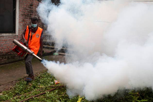 July 30, 2026, Dhaka, Dhaka, Bangladesh: A worker of the Dhaka South City Corporation sprays insecticide with a fogging machine at a dumping area in the Shahbagh police station area of Dhaka, Bangladesh, on July 30, 2026. According to the Directorate General of Health Services (DGHS), three people died from dengue and 467 patients were hospitalized with the mosquito-borne disease in the past 24 hours. Since January, the nationwide death toll has reached 53, while the total number of confirmed dengue cases has risen to 15,157. Dhaka Bangladesh - ZUMAj163 20260730_zip_j163_012 Copyright: xAbuxSufianxJewelx