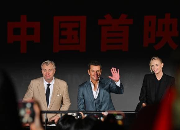 BEIJING, CHINA - JULY 30: (L-R) Director Christopher Nolan, actor Matt Damon and actress Charlize Theron attend the premiere of the film The Odyssey on July 30, 2026 in Beijing, China.  Copyright: xVCGx 111657273897