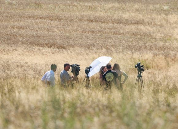 Russian missile crashed in eastern Poland Photo: Wojciech Olkusnik East News Journalists are seen reporting near the site of a crater in a field left by an unidentified object that is believed to be a Russian missile near the village of Tarnawa Kolonia on July 30, 2026 in eastern Poland. EN_01681810_0069 