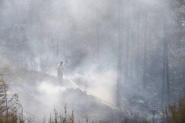 Firefighters battle wildfire in Fethiye from air and ground MUGLA, TURKIYE - JULY 30: Aerial and ground crews battle a forest fire that reignites after winds intensify in the Fethiye district of Mugla, Turkiye, on July 30, 2026. Fatih Hepokur Anadolu Antalya Turkey. Editorial use only. Please get in touch for any other usage.  Copyright: x2026xAnadoluxFatihxHepokurx