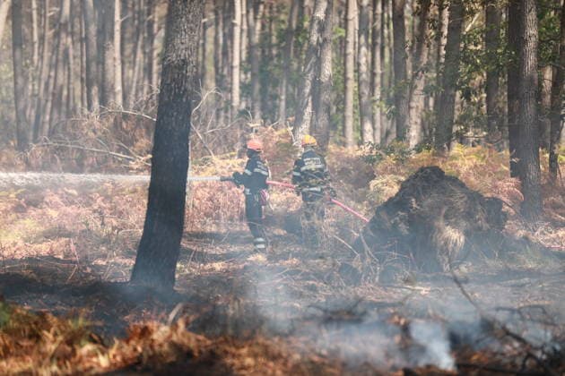 France continues wildfire battle as heat wave keeps Europe on alert BORDEAUX, FRANCE - JULY 30: Firefighters continue efforts to contain a wildfire near Bordeaux in southwestern France as France and Spain battle multiple blazes amid high temperatures and the risk of flare-ups, with active fires reported in Gironde, Var and Cote-d Or and 21 French departments under orange heatwave alerts on July 30, 2026. Four firefighters are injured while battling a fire in the Var department before it is brought under control overnight, including one who suffers a fracture and others affected by minor smoke inhalation, while operations remain difficult due to intense heat and expected southwesterly winds, although crews in Gironde express optimism after a  Copyright: x2026xAnadoluxMohamadxSalaheldinxAbdelghanixAlsayedx