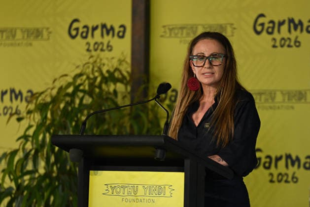 GARMA FESTIVAL, Sue-Anne Hunter, National Commissioner for Aboriginal and Torres Strait Islander Children and Young People speaks during the 26th annual Garma Festival in Gulkula, Northern Territory, Friday, July 31, 2026. The Garma Festival takes place on the remote northeast Arnhem Land, celebrating Yolngu culture and customs in a four-day event hosted by the Yothu Yindi Foundation. ( NO ARCHIVING Gulkula Ceremonial Site Northern Territory Australia  Copyright: xJamesxRossx 20260731152755347980