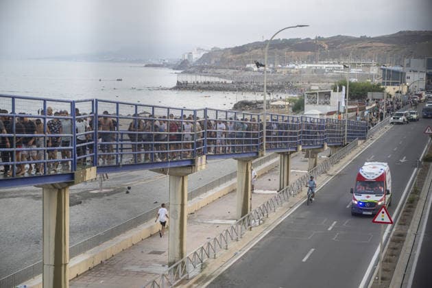 Hundreds of migrants reach Spain s Ceuta after swimming from Morocco CEUTA, SPAIN - JULY 30: Hundreds of migrants have attempted to swim from Morocco to the Spanish city of Ceuta in North Africa, while the number of arrivals exceeded 1,500 in just over a week, according to local news in Cueta, Spain on July 30, 2026. As Moroccan and Algerian migrants attempted to reach Ceuta by swimming, most were reportedly intercepted by Moroccan patrol boats. Spain s Maritime Rescue Service and the Spanish Red Cross rescued 117 people from the water, while the Civil Guard assisted around 200 others with patrol boats. The Spanish Civil Guard also found two bodies which raised the death toll along Ceuta s coastline so far this year to 29. Marcos Moreno A  Copyright: x2026xAnadoluxMarcosxMorenox