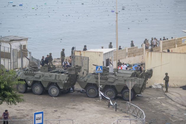 Migrants arrive on shore after attempting sea crossing to Ceuta from Morocco CEUTA, SPAIN - JULY 31: Security forces take measures, monitor the area in the Spanish city of Ceuta in North Africa following an attempted sea crossing by migrants from Morocco on July 31, 2026. Spanish and Moroccan authorities carried out operations along the coast as migrants attempted to reach Ceuta by sea. Marcos Moreno Anadolu Ceuta Spain. Editorial use only. Please get in touch for any other usage.  Copyright: x2026xAnadoluxMarcosxMorenox