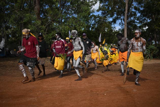 GARMA FESTIVAL, Members from the Gumatj clan of the Yolngu people from north-eastern Arnhem Land prepare for the bunggal during the 26th annual Garma Festival in Gulkula, Northern Territory, Friday, July 31, 2026. The Garma Festival takes place on the remote northeast Arnhem Land, celebrating Yolngu culture and customs in a four-day event hosted by the Yothu Yindi Foundation. ( NO ARCHIVING Gulkula Ceremonial Site Northern Territory Australia  Copyright: xJamesxRossx 20260731114032402265