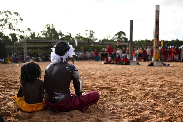 GARMA FESTIVAL, People participate in the bunggal during the 26th annual Garma Festival in Gulkula, Northern Territory, Friday, July 31, 2026. The Garma Festival takes place on the remote northeast Arnhem Land, celebrating Yolngu culture and customs in a four-day event hosted by the Yothu Yindi Foundation. ( NO ARCHIVING Gulkula Ceremonial Site Northern Territory Australia  Copyright: xJamesxRossx 20260731123920193814