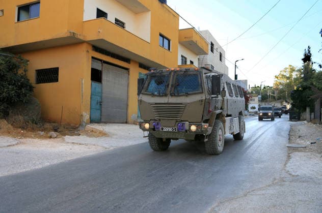 Palestinian-Israeli conflict - 31 Jul 2026 Israeli military vehicles withdrew after an Israeli army operation in the village of Salem, east of Nablus in the West Bank. The operation included raids and searches of Palestinian homes, resulting in the arrest of two brothers and a third person, following a heavy deployment of forces throughout the village. Nablus Palestine Copyright: xNasserxIshtayehx xSOPAxImagesx Nishtayeh240