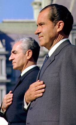 RECORD DATE NOT STATED Richard Nixon (USA President ) with the Shah of Iran 1971 Richard Nixon (USA President ) with the Shah of Iran 1971 Editorial use only. All other uses to be cleared with the copyright owner (World History Archive), in advance., WHA_033_0983.jpg, Richard Nixon; USA President; Shah of Iran; 1971; meeting; diplomacy; international relations; United States; Iran; historical; leaders; political; summit; alliance; friendship; official visit; government; statesmen; historical photo; 20th century; American history; Iranian history; diplomatic relations; formal attire; official portrait; historical figures; world leaders; diplomatic meeting; political leaders; diplomatic ties; iconic moment Copyright: xx