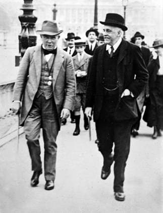 RECORD DATE NOT STATED Photograph of A J Balfour and Lloyd George in London before World War I. Photograph of A J Balfour and Lloyd George in London before World War I. Editorial use only. All other uses to be cleared with the copyright owner (World History Archive), in advance., WHA_034_0099.jpg, A J Balfour; Lloyd George; London; before World War I; historical figures; politicians; British history; pre-war era; statesmen; United Kingdom; government officials; early 20th century; political leaders; formal attire; vintage photograph; black and white; historical photo; London landmarks; British politicians; pre-war London; British prime ministers; British statesmen; political allies; British government; London streets; formal portrait; histo Copyright: xx