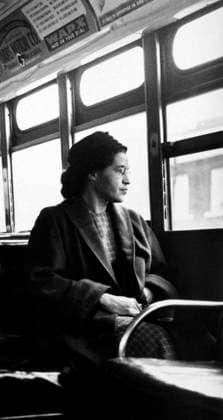 RECORD DATE NOT STATED Rosa Parks sitting on a bus in Montgomery, Alabama, 1956. Rosa Parks sitting on a bus in Montgomery, Alabama, 1956. Editorial use only. All other uses to be cleared with the copyright owner (World History Archive), in advance., WHA_034_0689.jpg, Rosa Parks; bus; Montgomery, Alabama; 1956; civil rights; African American; segregation; protest; activism; history; iconic; woman; sitting; brave; defiance; discrimination; public transportation; black history; United States; Southern United States; racial equality; social justice; equality; African American history; American history; Montgomery bus boycott; civil rights movement; iconic image; black woman; historical figure. Copyright: xx