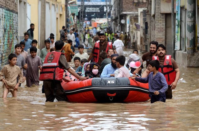 Death toll from rains, flash floods rises to 121 across Pakistan PESHAWAR, PAKISTAN, JULY, 31: Residents wade through floodwaters after heavy monsoon rains caused urban flooding in Peshawar, Pakistan, on July 31, 2026. The death toll from rains, flash floods and landslides across Pakistan has risen to 121 during the ongoing monsoon season, the country’s National Disaster Management Authority (NDMA) said. Hussain Ali Anadolu Peshawar Pakistan. Editorial use only. Please get in touch for any other usage.  Copyright: x2026xAnadoluxHussainxAlix