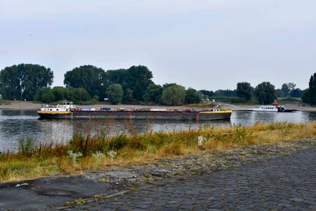 ABB RHEIN- Stolt Main ist ein Binnentankschiff (Typ C) im Fahrwasser des Rhein Niedrigwasser Rheinufer, bei Düsseldorf Oberkassel Zur Zeit Eingeschrenkter Schiffsverkehr auf dem Rhein bei Oberkassel Rheinbruecke Binnenschiffer Lastschiff Frachtschiff Transportschiff Lastkahn zur Zeit nicht voll beladen auf dem Rhein Wasser unterwegs Düsselorf 31.07.2027 Der Rhein hat einen sehr niedrigen Wasserstand extremes Niedrigwasser Rheinpegel unter 40 cm Tendenz fallend NRW Deutschland *** ABB RHEIN Stolt Main is a Type C inland tanker in the Rhine navigation channel on the low-water side of the Rhine, near Düsseldorf-Oberkassel. Currently, vessel traffic on the Rhine near Oberkassel is restricted. Rhine Bridge. Inland waterway vessel, cargo s
