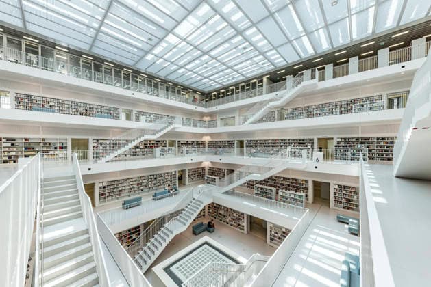 Stuttgart City Library on Mailänder Platz—Interior View, July 30, 2026, Stuttgart, Baden-Württemberg, Germany