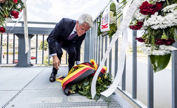 German Ambassador Peter Reuss lays a wreath during the memorial event to commemorate 1945 Usti nad Labem massacre of Sudeten Germans following the end of World War II in Usti nad Labem, Czech Republic, on July 31, 2026. (CTKxPhoto VojtechxHajek) CTKPhotoP2026073106055  CTKPhotoP2026073106055