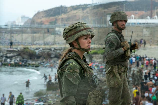 July 31, 2026, Ceuta, Ceuta, Spain: Soldiers monitor the situation as hundreds of migrants attempt to swim from Morocco to the Spanish city of Ceuta in North Africa. Ceuta Spain  - ZUMAd308 20260731_zsp_d308_015 Copyright: xJuanxCarlosxLucasx