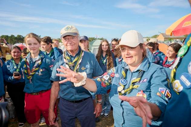 King Carl XVI Gustaf scout, and visit scout camp 2026-07-31 KRISTIANSTAD SWEDEN , King Carl XVI Gustaf are visiting the Jamboree 26 scout camp in Kristianstad in south Sweden., The King has been a scout himself since childhood., PICTURE: King Carl XV Gustaf visit scout camp., PHOTO:hbg-bild mega. 31 Jul 2026 Pictured: King Carl XVI Gustaf of Sweden visit scoutcamp in south Sweden.  Copyright: xThexMegaxAgencyxhbgbildx xMEGAx