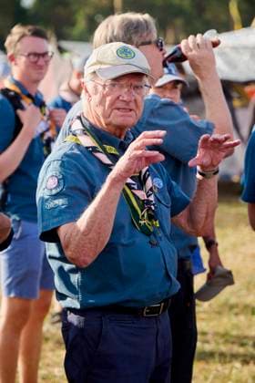 King Carl XVI Gustaf scout, and visit scout camp 2026-07-31 KRISTIANSTAD SWEDEN , King Carl XVI Gustaf are visiting the Jamboree 26 scout camp in Kristianstad in south Sweden., The King has been a scout himself since childhood., PICTURE: King Carl XV Gustaf visit scout camp., PHOTO:hbg-bild mega. 31 Jul 2026 Pictured: King Carl XVI Gustaf of Sweden visit scoutcamp in south Sweden.  Copyright: xThexMegaxAgencyxhbgbildx xMEGAx