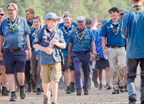 King Carl XVI Gustaf scout, and visit scout camp 2026-07-31 KRISTIANSTAD SWEDEN , King Carl XVI Gustaf are visiting the Jamboree 26 scout camp in Kristianstad in south Sweden., The King has been a scout himself since childhood., PICTURE: King Carl XV Gustaf visit scout camp., PHOTO:hbg-bild mega. 31 Jul 2026 Pictured: King Carl XVI Gustaf of Sweden visit scoutcamp in south Sweden.  Copyright: xThexMegaxAgencyxhbgbildx xMEGAx
