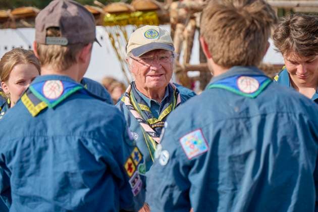 King Carl XVI Gustaf scout, and visit scout camp 2026-07-31 KRISTIANSTAD SWEDEN , King Carl XVI Gustaf are visiting the Jamboree 26 scout camp in Kristianstad in south Sweden., The King has been a scout himself since childhood., PICTURE: King Carl XV Gustaf visit scout camp., PHOTO:hbg-bild mega. 31 Jul 2026 Pictured: King Carl XVI Gustaf of Sweden visit scoutcamp in south Sweden.  Copyright: xThexMegaxAgencyxhbgbildx xMEGAx