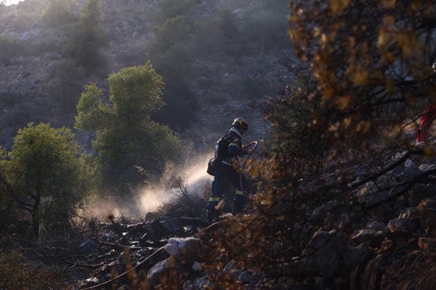 Forest fire in the Western Athens ATHENS, GREECE - JULY 31: Firefighting forces and volunteer groups work to extinguish a wildfire burning on a hill in Haidari, western Athens, Greece, on July 31, 2026. Dimitris Kapantais Anadolu Athens Greece. Editorial use only. Please get in touch for any other usage.  Copyright: x2026xAnadoluxDimitrisxKapantaisx