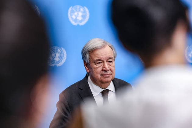 July 31, 2026, New York, New York, United States: United Nations Secretary General, ANTONIO GUTERRES seen through reporters as he takes questions from the press at the Security Council stakeout at UNHQ. Guterres discussed his recent visits to Syria, Jordan and Cyprus, the conflict in the Middle East, including the announced roadmap for Hamas to relinquish its weapons and for Israel to withdraw from Gaza, and the growing global impacts of extreme heat and climate change. New York United States - ZUMAo116 20260731_znp_o116_034 Copyright: xBiancaxOterox