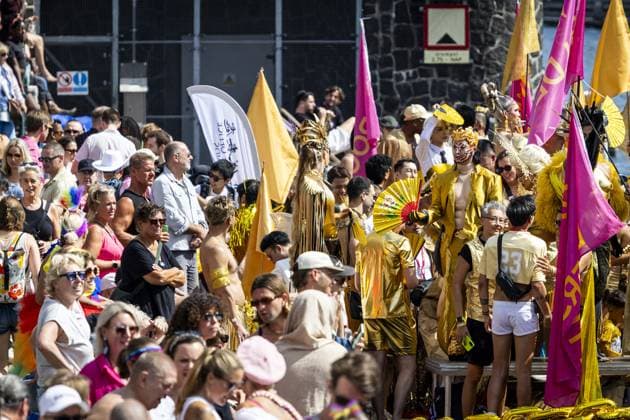 AMSTERDAM - Participants in the Canal Parade. The boat parade is traditionally part of the Pride celebrations in the capital. RAMON VAN FLYMEN ANP netherlands out - belgium out  Copyright: xx x564680754x originalFilename: 564680754.jpg
