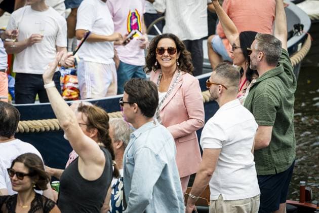AMSTERDAM - Mayor of Amsterdam Femke Halsema during the Canal Parade. The boat parade is traditionally part of the Pride celebrations in the capital. REMKO DE WAAL ANP netherlands out - belgium out  Copyright: xx x564680939x originalFilename: 564680939.jpg