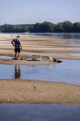 Batina 010826. Historically low water level of the Danube has revealed the remains of old cars, ships and weapons in its riverbed. Photo: Marin Franov CROPIX Copyright: xxMarinxFranovx batina_vodostaj44-010826