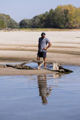 Batina 010826. Historically low water level of the Danube has revealed the remains of old cars, ships and weapons in its riverbed. Photo: Marin Franov CROPIX Copyright: xxMarinxFranovx batina_vodostaj48-010826