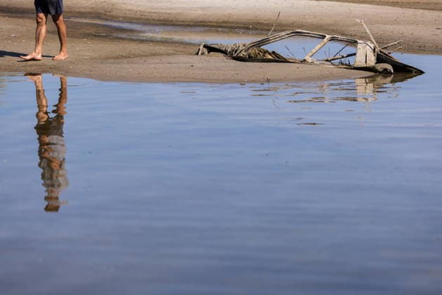 Batina 010826. Historically low water level of the Danube has revealed the remains of old cars, ships and weapons in its riverbed. Photo: Marin Franov CROPIX Copyright: xxMarinxFranovx batina_vodostaj51-010826