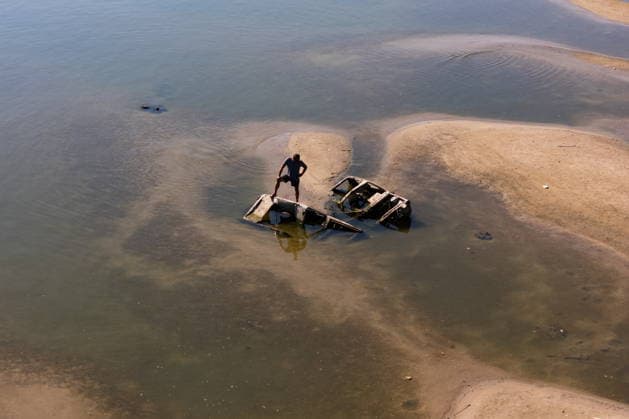 Batina 010826. Historically low water level of the Danube has revealed the remains of old cars, ships and weapons in its riverbed. Photo: Marin Franov CROPIX Copyright: xxMarinxFranovx batina_vodostaj63-010826