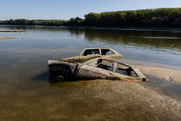 Batina 010826. Historically low water level of the Danube has revealed the remains of old cars, ships and weapons in its riverbed. Photo: Marin Franov CROPIX Copyright: xxMarinxFranovx batina_vodostaj77-010826