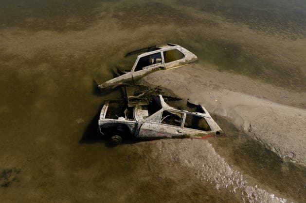 Batina 010826. Historically low water level of the Danube has revealed the remains of old cars, ships and weapons in its riverbed. Photo: Marin Franov CROPIX Copyright: xxMarinxFranovx batina_vodostaj78-010826