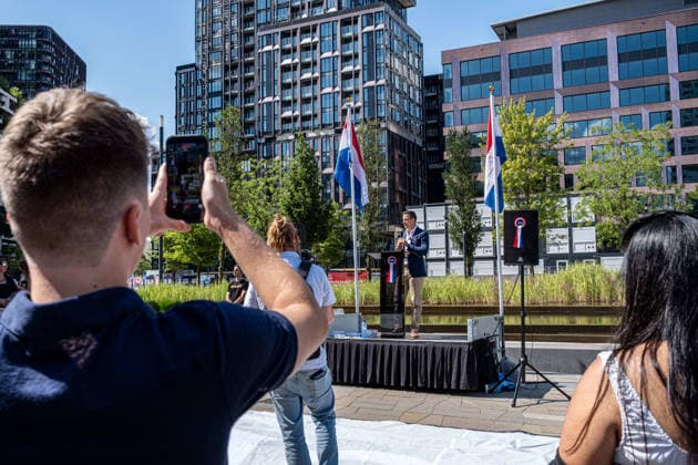 August 1, 2026, Utrecht, Utrecht, The Netherlands: Dries Van Langenhove, a former Vlaams Belang member of parliament, addresses the demonstrators. The organization Save Europe Act is kicking off the so-called European Shield Tour at Jaarbeursplein in Utrecht. During the demonstration, several participants are wearing clothing bearing the word Ã¢â‚¬ËœRemigration,Ã¢â‚¬â ¢ and a large banner with the same text is rolled out. Speakers are calling for remigration. Among those present, several Dutch flags and a Flemish flag are visible. Utrecht The Netherlands - ZUMAg281 20260801_zaf_g281_004 Copyright: xStormxGroenendijkx