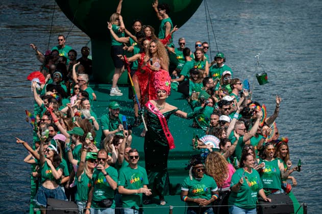 Amsterdam The Netherlands 1st August 2026 A colourful procession of boats makes its way through the Amsterdam Canals for the annual World Pride Canal Parade. Dutch beer brewer Heineken boat gay, lgbtqi,