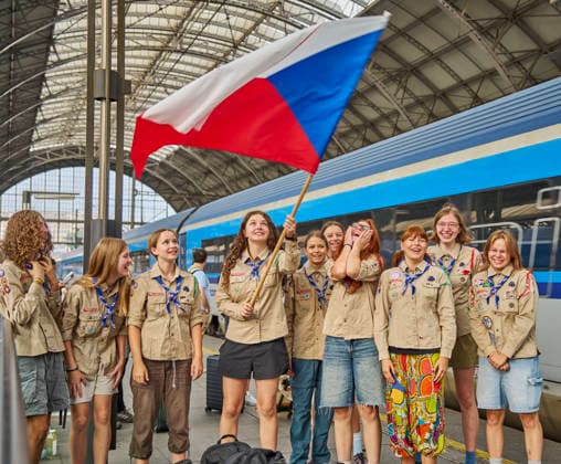 A group of Czech Scouts set out today, on Saturday, August 1st, 2026, on the morning train from the Prague Main Station to Budapest for this year s Central European Jamboree in Hungary, including ten Girl Scouts from Prague-Brevnov who said they would introduce participants from several European countries to some Czech traditions. The girls, who also packed typical Czech snacks into their backpacks, have been going to camps with their troop since their childhood, but for most of them, this is their first international Scouting experience. They are curious about the activities prepared for them by the local Hungarians as well as Scouts from Poland, Slovakia, Romania and other countries, and are looking forward to exchanging scarves, badges a  CTKPhotoP2026080101955