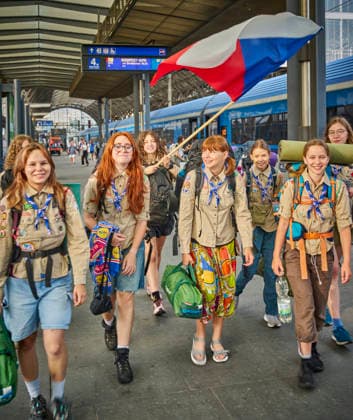 A group of Czech Scouts set out today, on Saturday, August 1st, 2026, on the morning train from the Prague Main Station to Budapest for this year s Central European Jamboree in Hungary, including ten Girl Scouts from Prague-Brevnov who said they would introduce participants from several European countries to some Czech traditions. The girls, who also packed typical Czech snacks into their backpacks, have been going to camps with their troop since their childhood, but for most of them, this is their first international Scouting experience. They are curious about the activities prepared for them by the local Hungarians as well as Scouts from Poland, Slovakia, Romania and other countries, and are looking forward to exchanging scarves, badges a  CTKPhotoP2026080101956