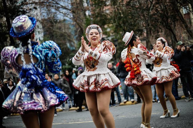 Santiago, August 1, 2026: Carnival in honor of the Virgin of Copacabana along the Alameda, a Bolivian tradition that goes hand in hand with Bolivia’s national holidays, featuring colorful traditional costumes from the region. Diego Martin Aton, Chile; Aton 1177172 jpeg  Copyright: DIEGOxMARTIN ATONxCHILE
