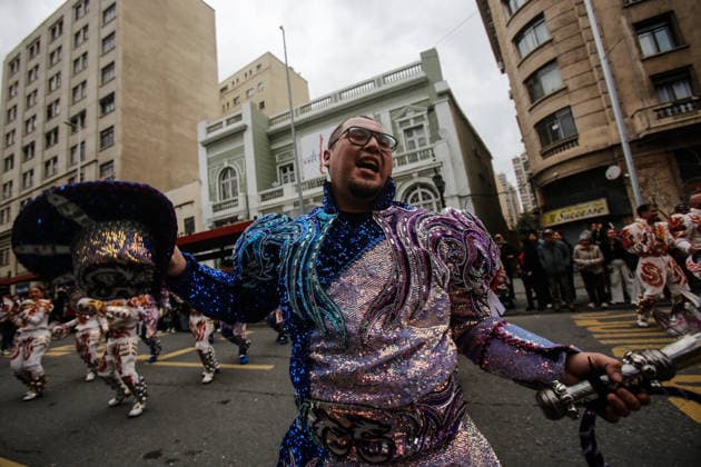 Santiago, August 1, 2026: Carnival in honor of the Virgin of Copacabana along the Alameda, a Bolivian tradition that goes hand in hand with Bolivia’s national holidays, featuring colorful traditional costumes from the region. Diego Martin Aton, Chile; Aton 1177176 jpeg  Copyright: DIEGOxMARTIN ATONxCHILE